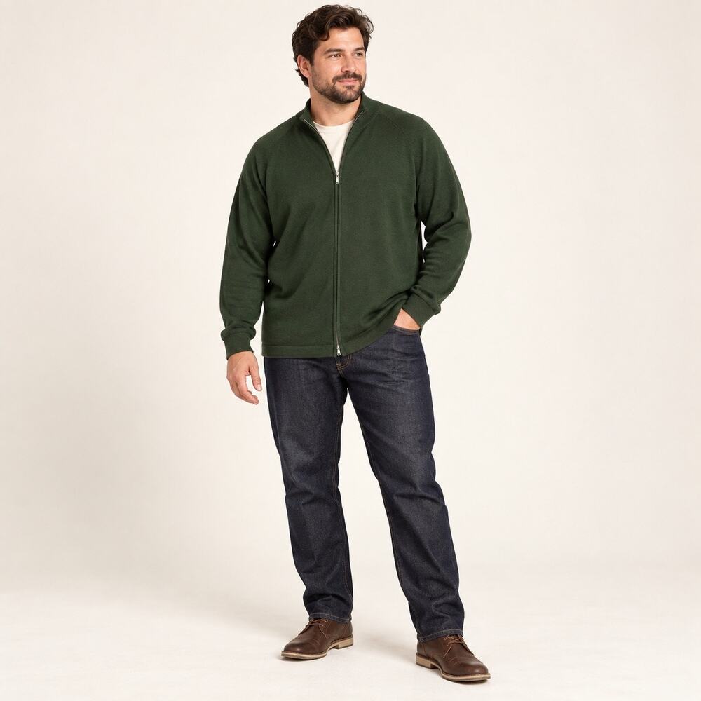 Men’s Merona XL Forest Green 100% Merino Wool Full Zip Cardigan